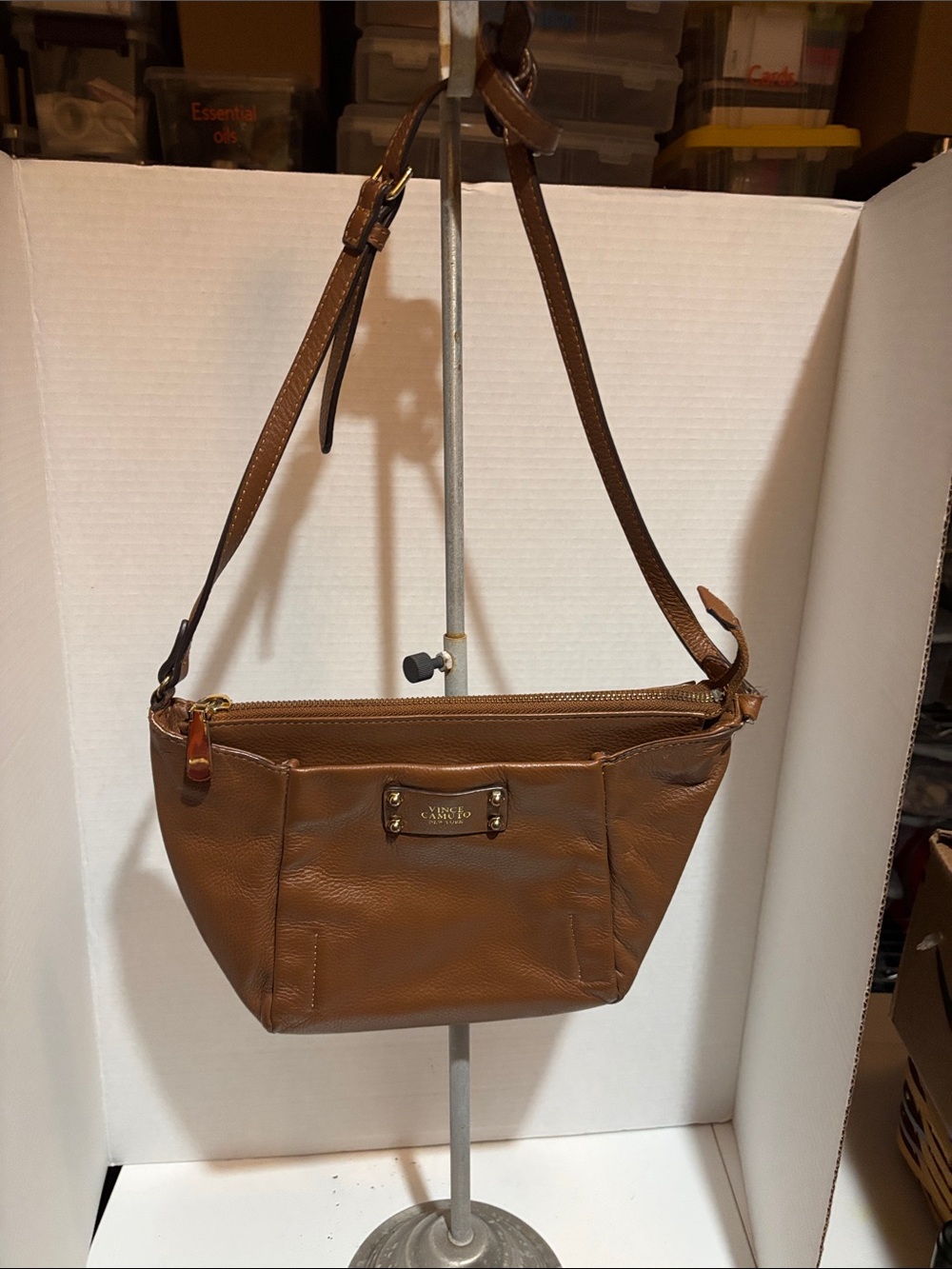 Vince Camuto Tan Pebbled Leather Crossbody Bag